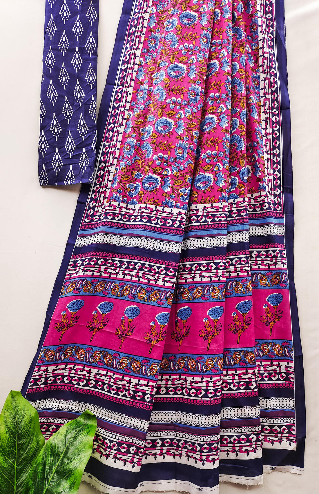 Lavender Pure Soft Cotton Bagru Block Print Saree
