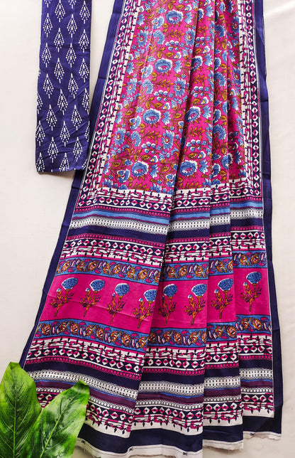 Lavender Pure Soft Cotton Bagru Block Print Saree Cotton saree Anant Tex Exports Pvt.Ltd..