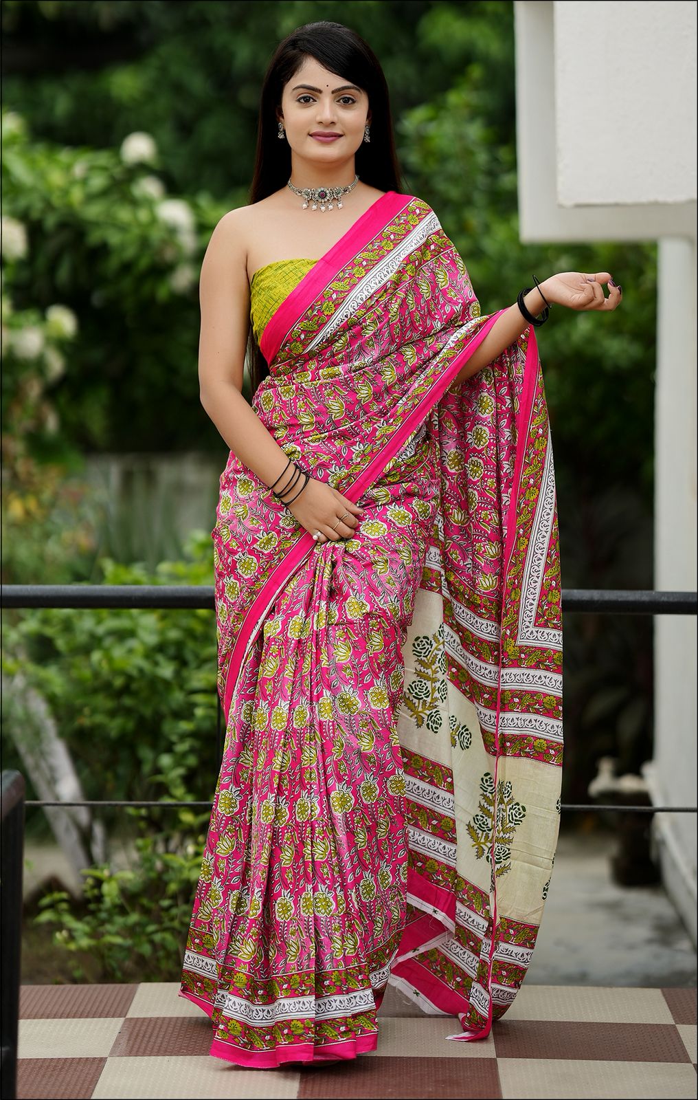 Pink Pure Soft Cotton Bagru Block Print Saree