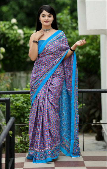 Purple Pure Soft Cotton Bagru Block Print Saree