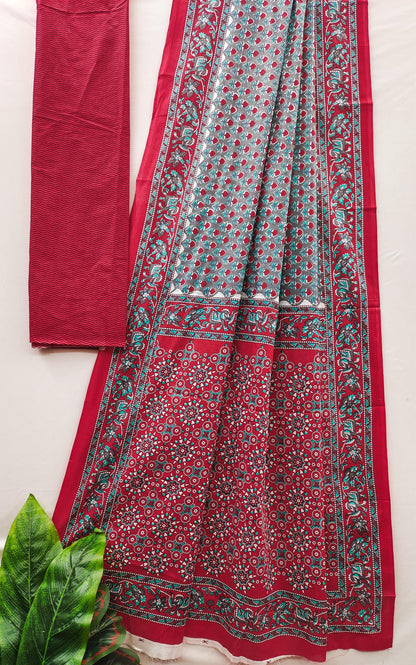 Grey Pure Soft Cotton Bagru Block Print Saree Cotton saree Anant Tex Exports Pvt.Ltd..