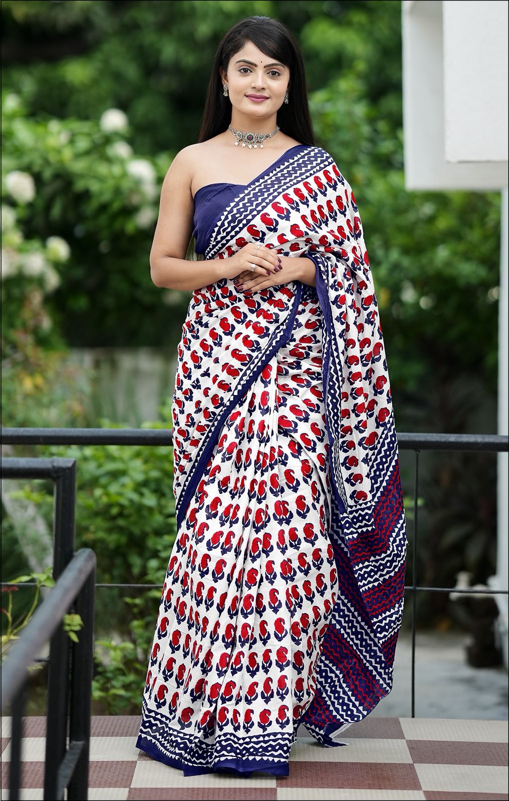 Red Pure Soft Cotton Bagru Block Print Saree Cotton saree Anant Tex Exports Pvt.Ltd..