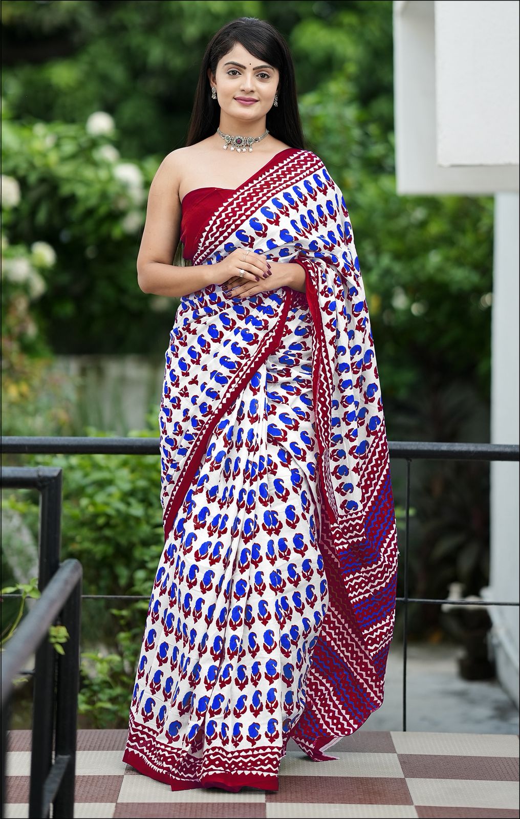 Blue Pure Soft Cotton Bagru Block Print Saree