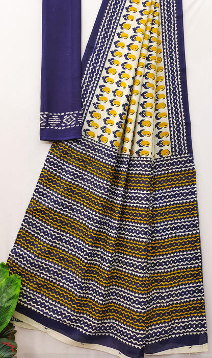Yellow Pure Soft Cotton Bagru Block Print Saree Cotton saree Anant Tex Exports Pvt.Ltd..