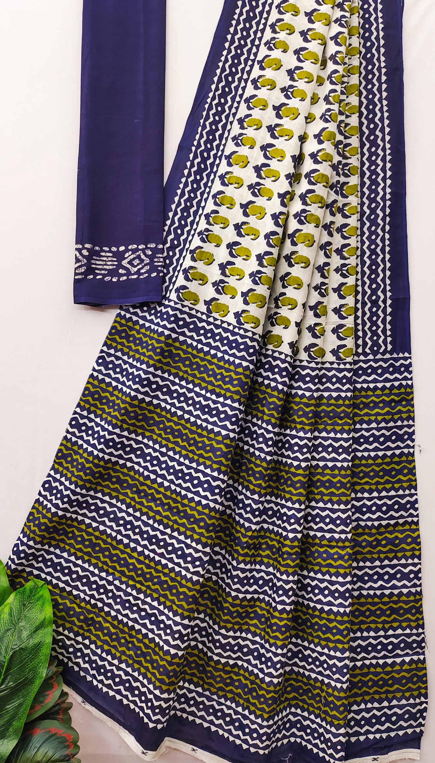 Green Pure Soft Cotton Bagru Block Print Saree Cotton saree Anant Tex Exports Pvt.Ltd..
