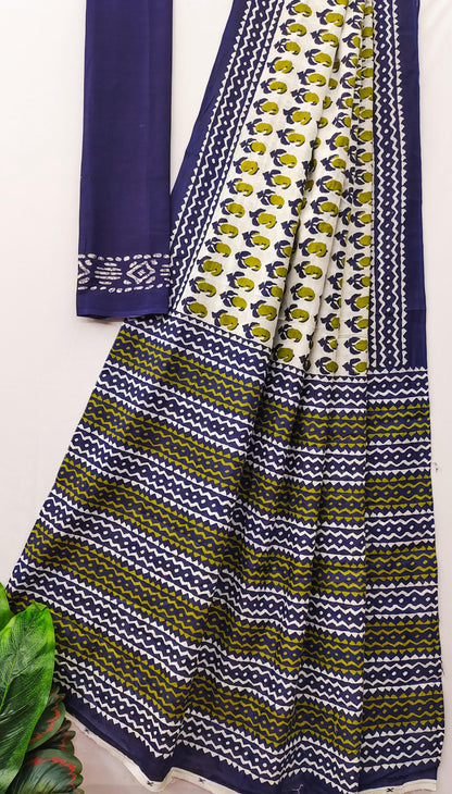 Green Pure Soft Cotton Bagru Block Print Saree Cotton saree Anant Tex Exports Pvt.Ltd..