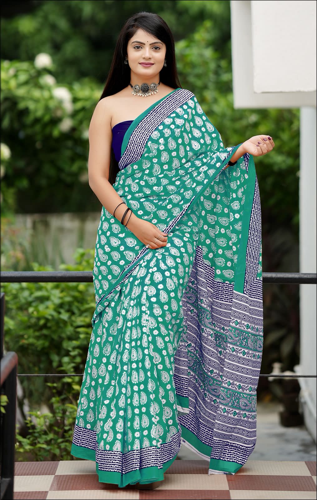 Mint Pure Soft Cotton Bagru Block Print Saree