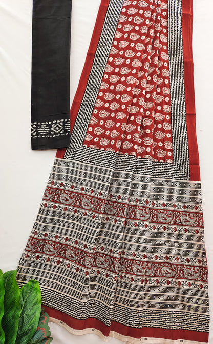 Rust Red Pure Soft Cotton Bagru Block Print Saree Cotton saree Anant Tex Exports Pvt.Ltd..