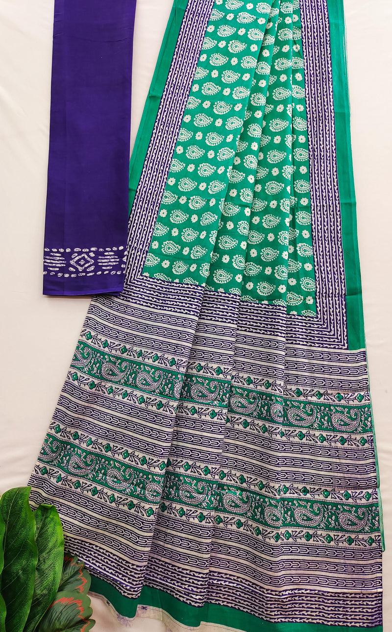 Mint Pure Soft Cotton Bagru Block Print Saree