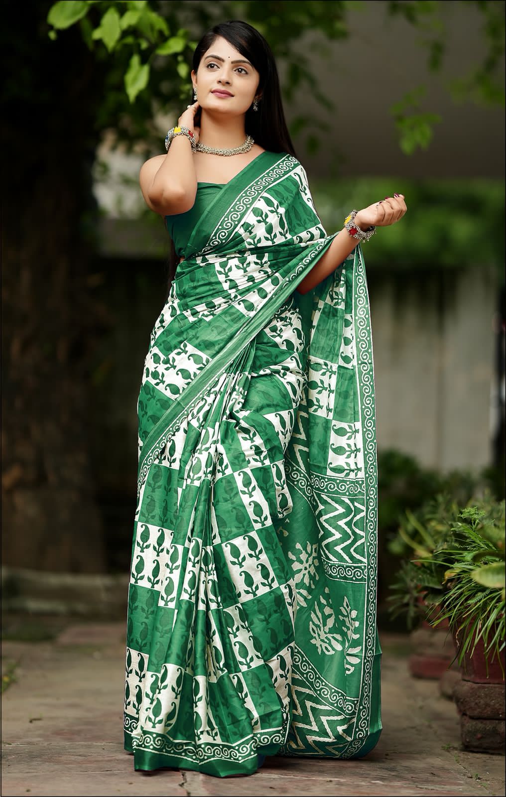 Mint Pure Soft Cotton Bagru Block Print Saree