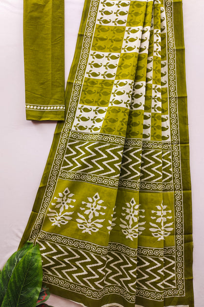 Mehandi Pure Soft Cotton Bagru Block Print Saree Cotton saree Anant Tex Exports Pvt.Ltd..