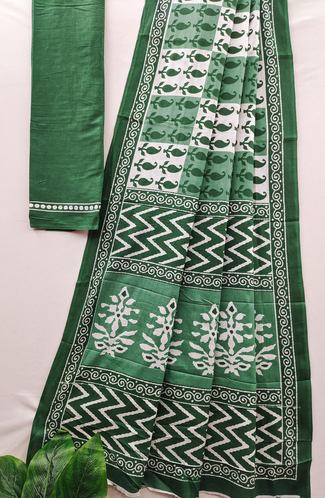 Mint Pure Soft Cotton Bagru Block Print Saree