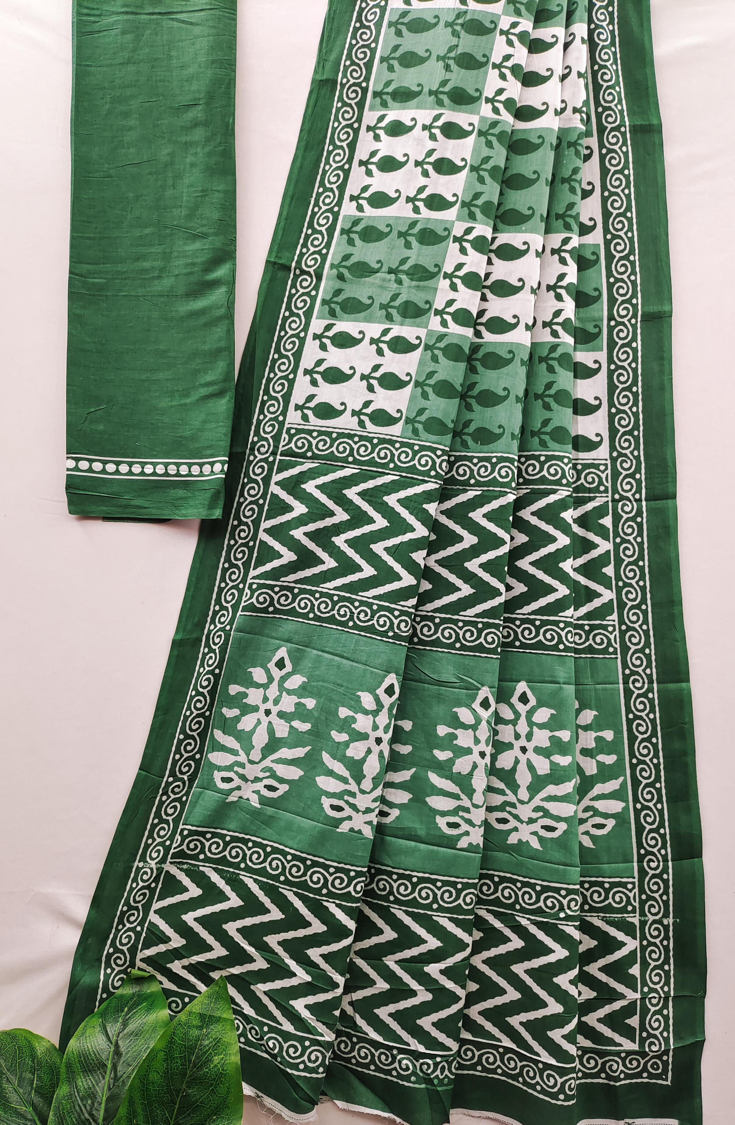 Mint Pure Soft Cotton Bagru Block Print Saree