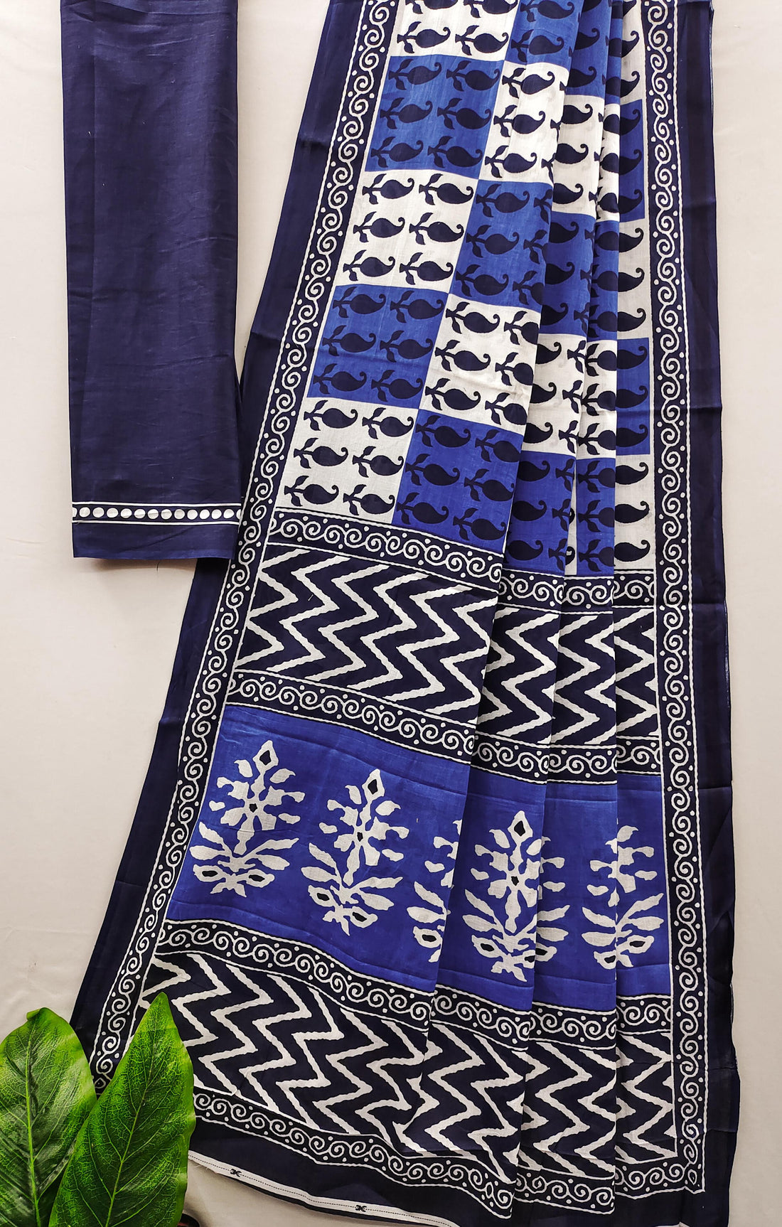 Blue Pure Soft Cotton Bagru Block Print Saree