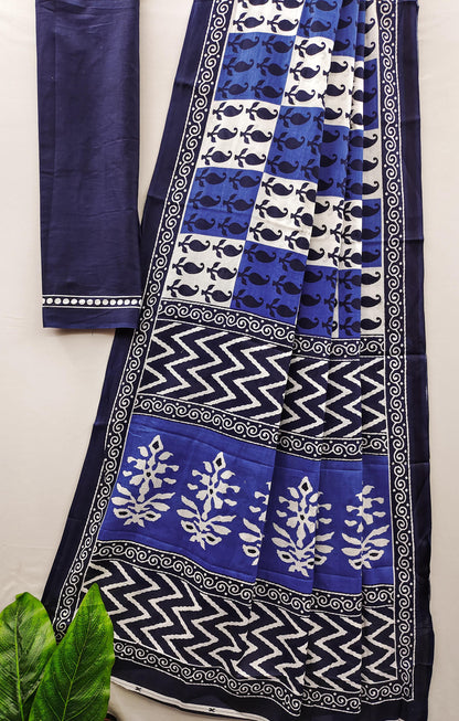 Blue Pure Soft Cotton Bagru Block Print Saree Cotton saree Anant Tex Exports Pvt.Ltd..