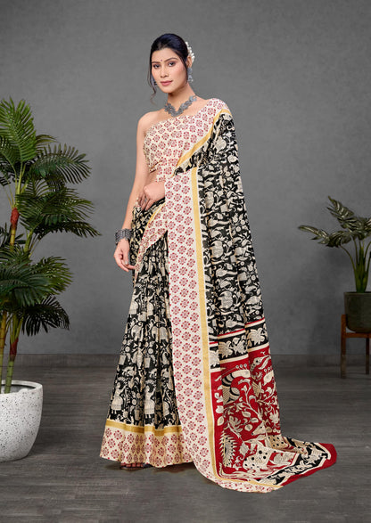 Black Pure Soft Cotton Kalamkari Block Print Saree Cotton saree Anant Tex Exports Pvt.Ltd..