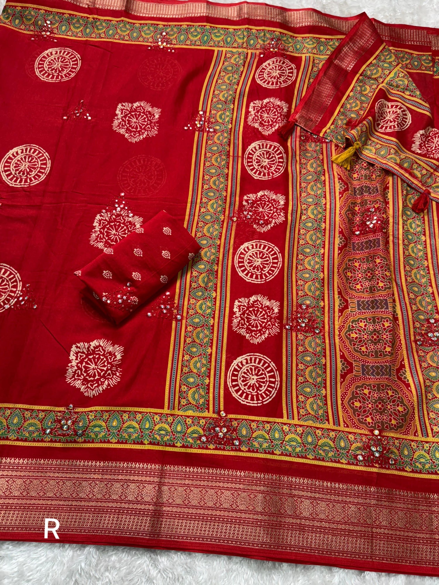 Red Pure Mal Cotton Ajrakh Print Saree Cotton saree Anant Tex Exports Pvt.Ltd..