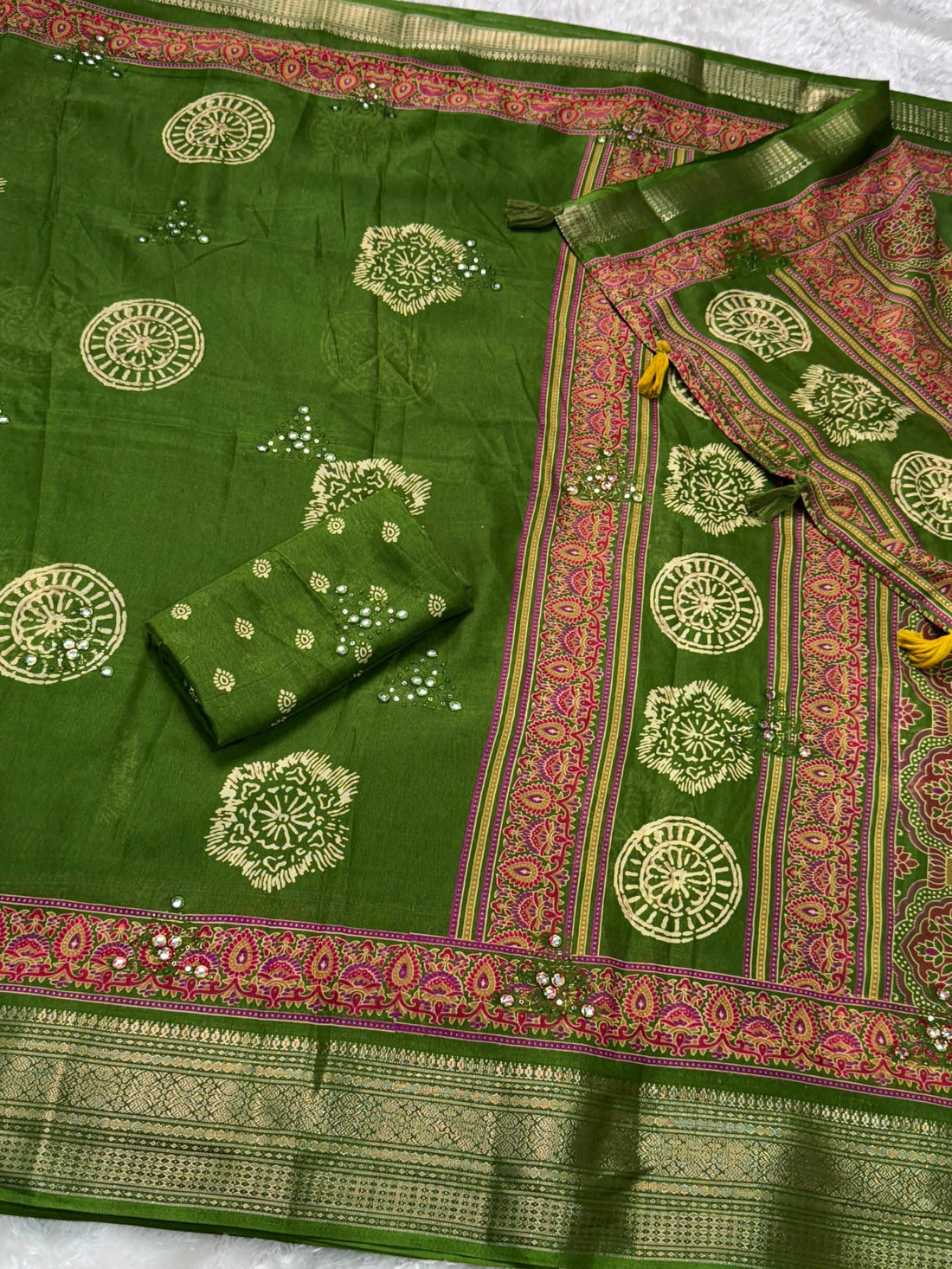 Green Pure Mal Cotton Ajrakh Print Saree