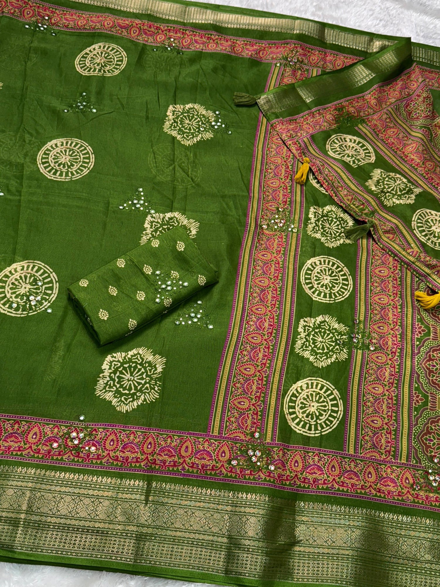 Green Pure Mal Cotton Ajrakh Print Saree Cotton saree Anant Tex Exports Pvt.Ltd..