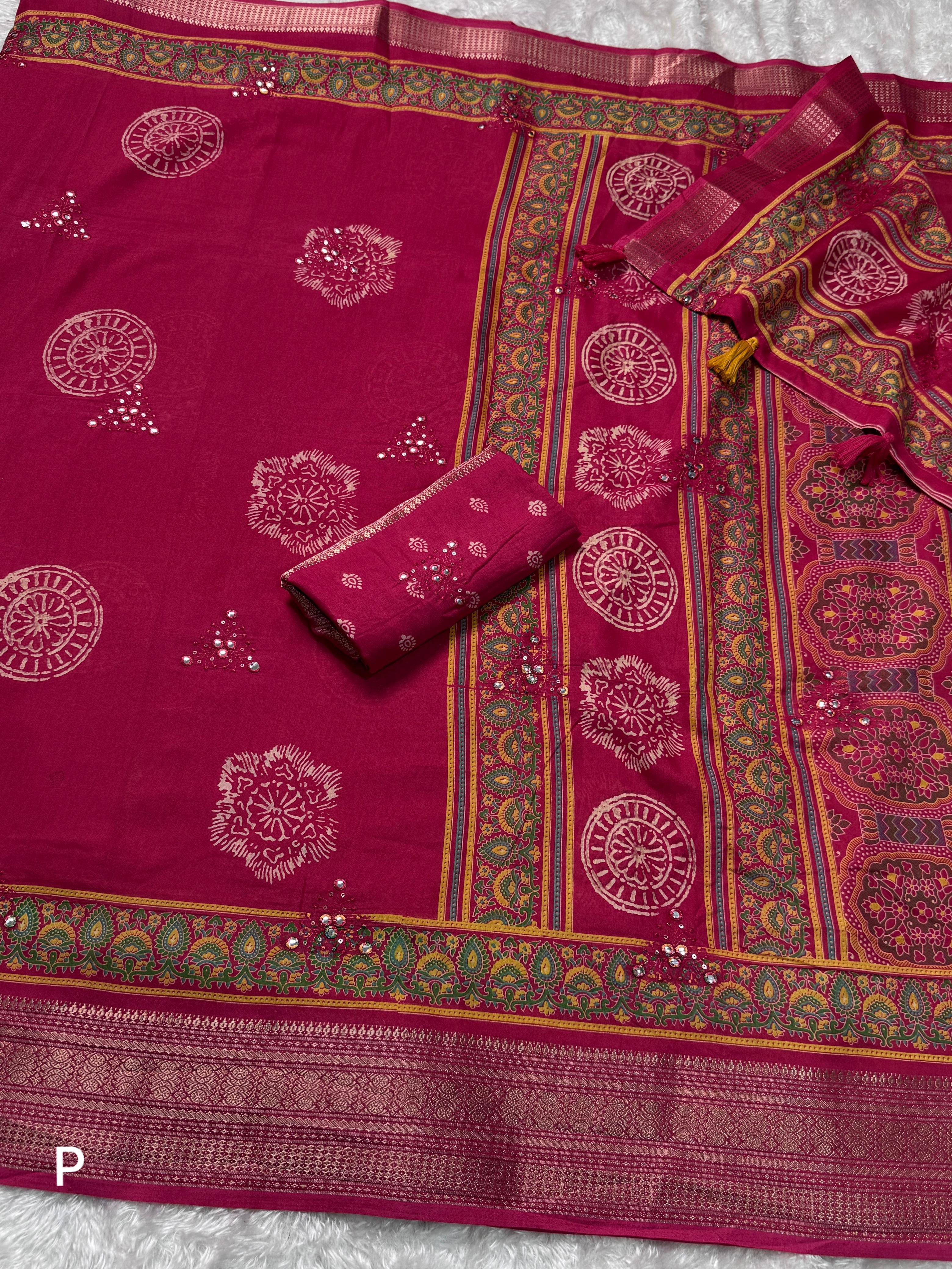 Pink Pure Mal Cotton Ajrakh Print Saree