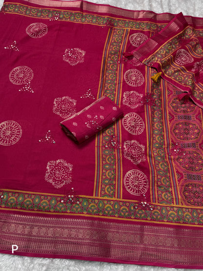 Pink Pure Mal Cotton Ajrakh Print Saree Cotton saree Anant Tex Exports Pvt.Ltd..