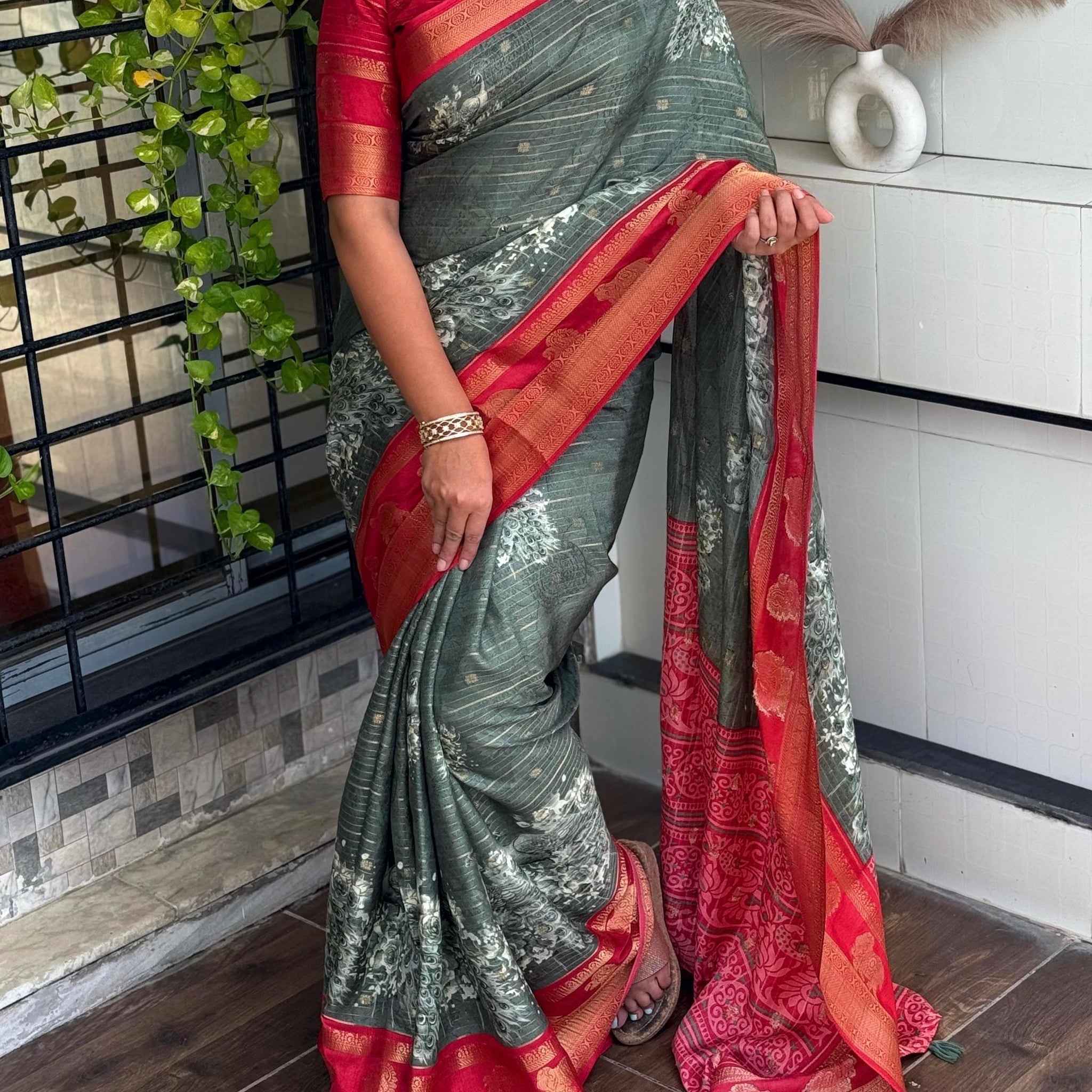 Grey Pure Soft Tussar Cotton Silk Saree