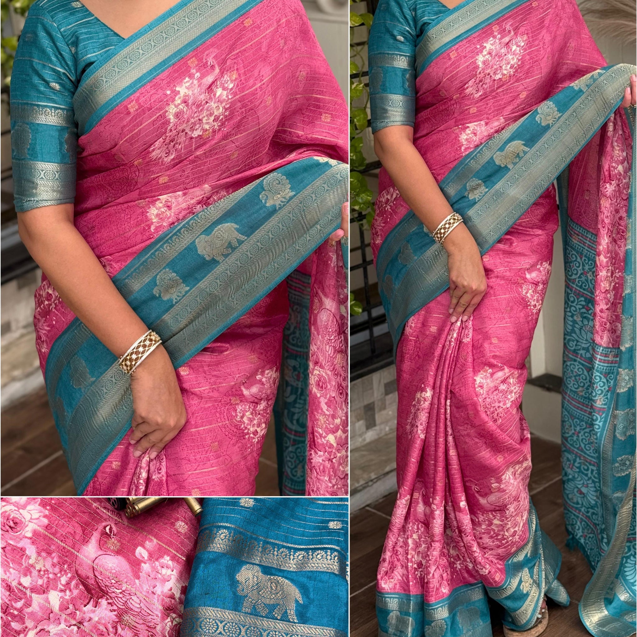 Pink Pure Soft Tussar Cotton Silk Saree