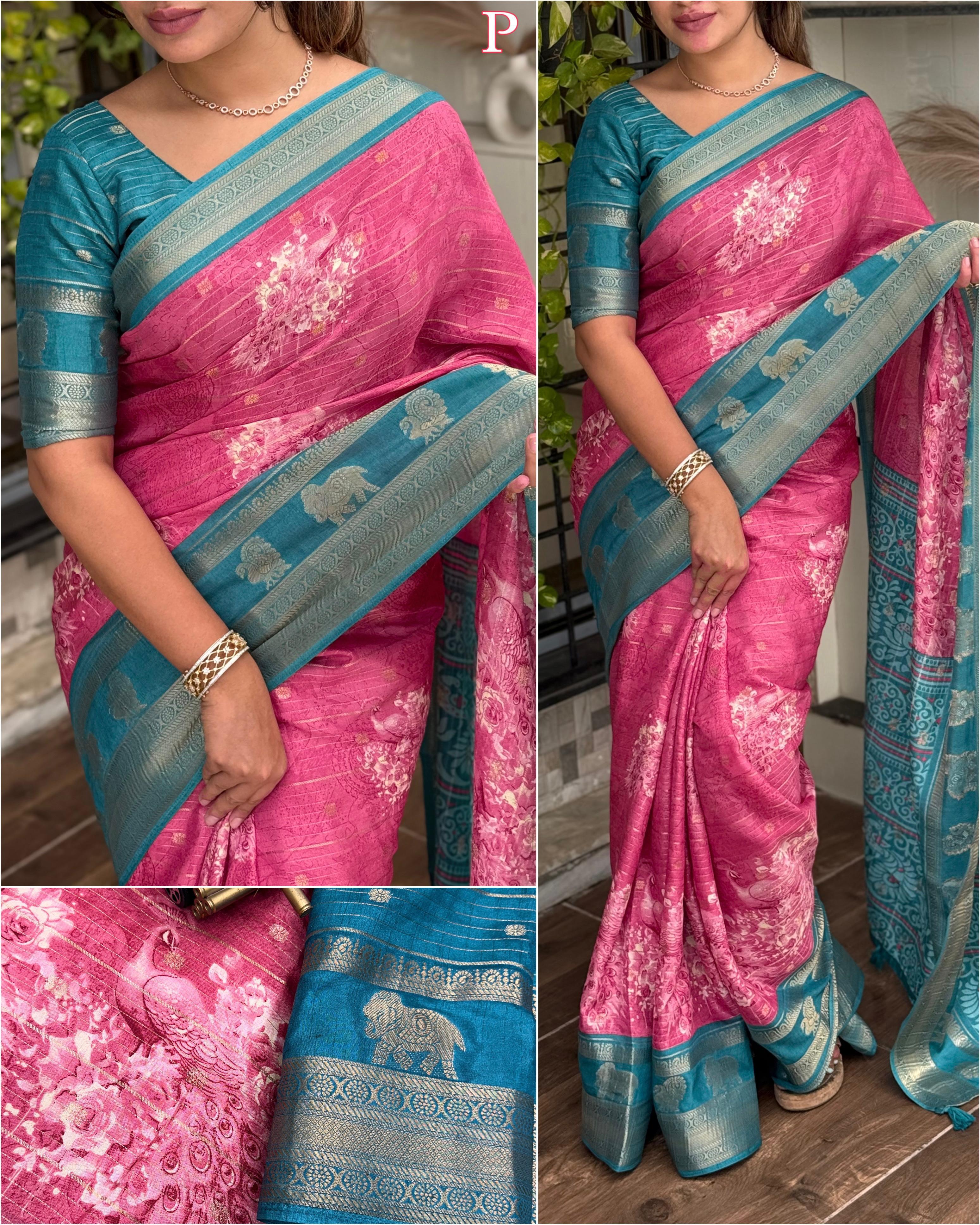 Pink Pure Soft Tussar Cotton Silk Saree