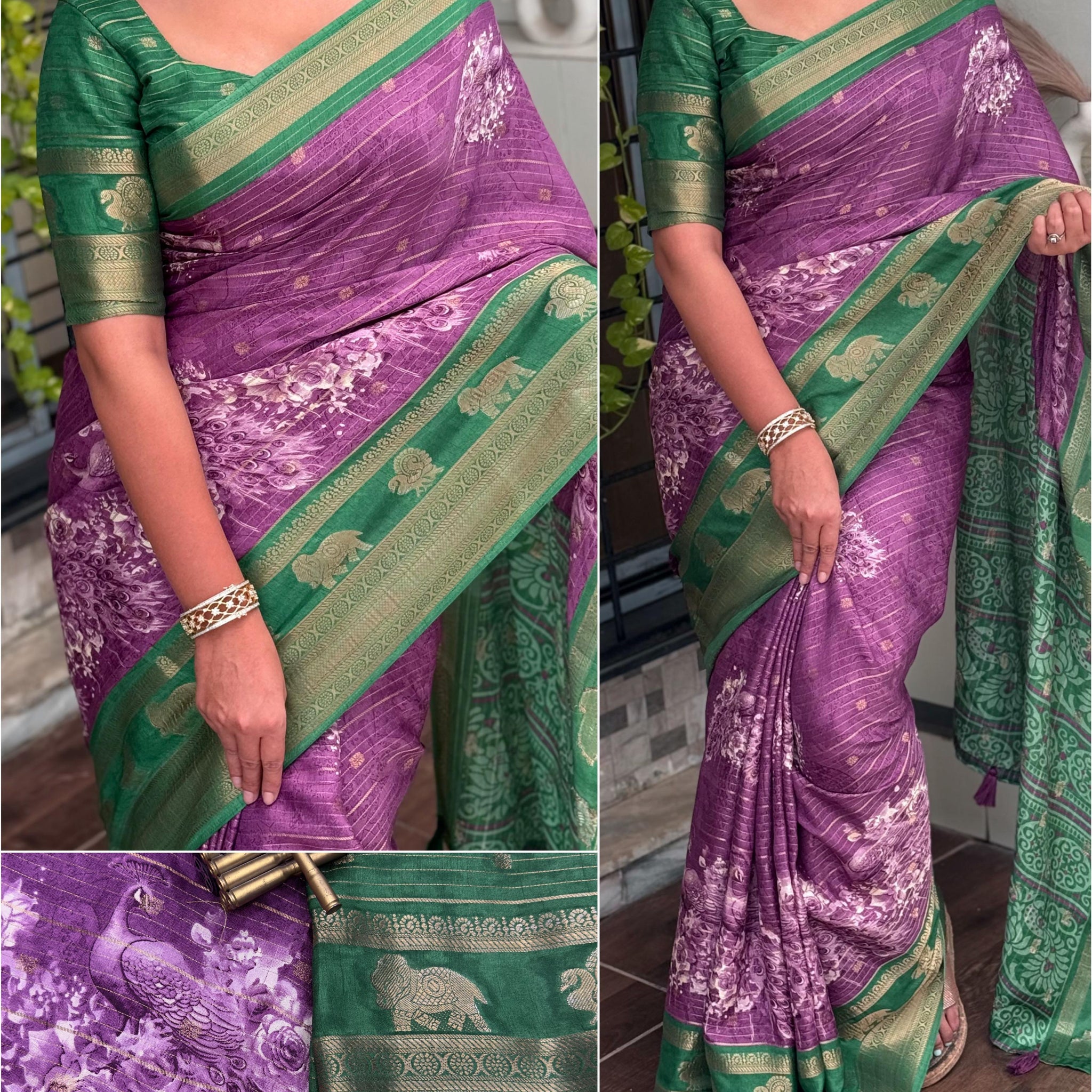 Purple Pure Soft Tussar Cotton Silk Saree