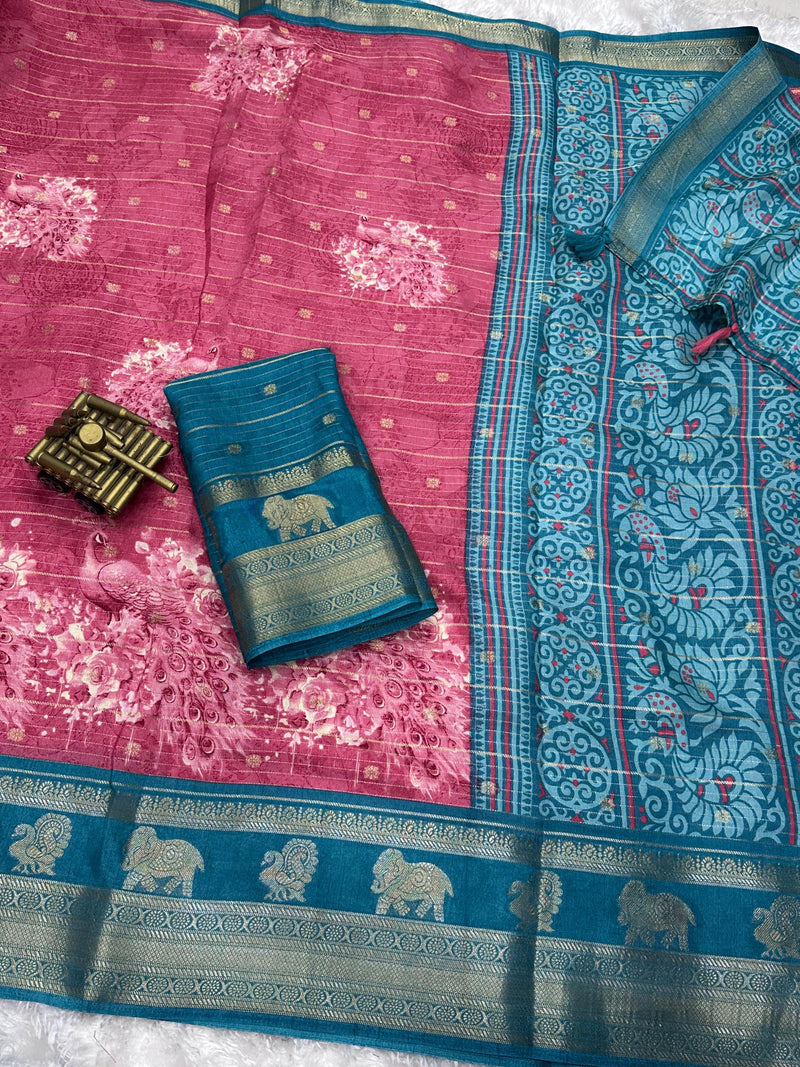 Pink Pure Soft Tussar Cotton Silk Saree