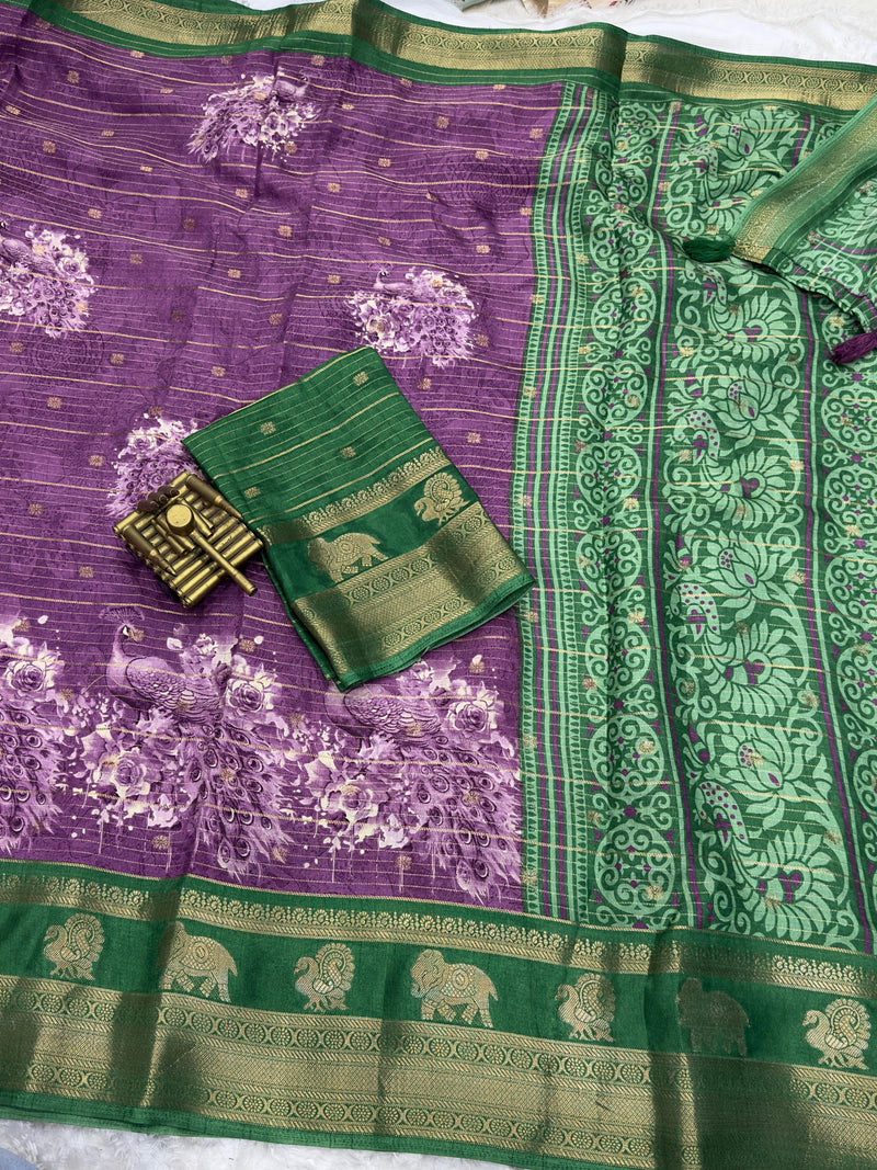 Purple Pure Soft Tussar Cotton Silk Saree