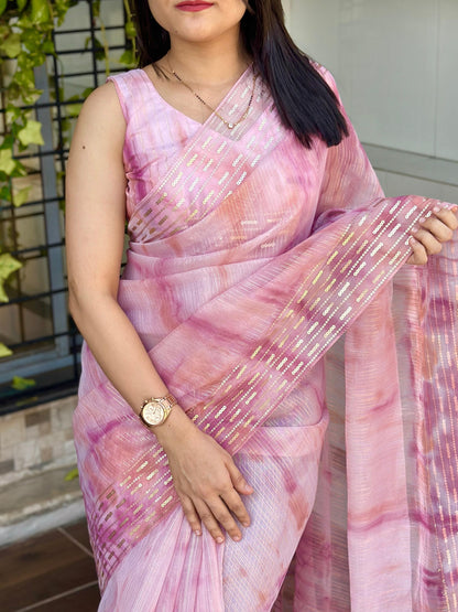 Pink Pure Soft Organza Saree Organza Saree Anant Tex Exports Pvt.Ltd..