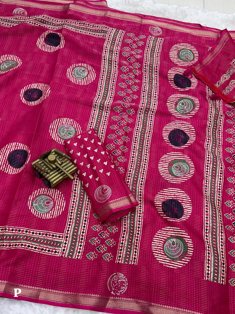 Pink Pure Soft Cotton Zari Saree