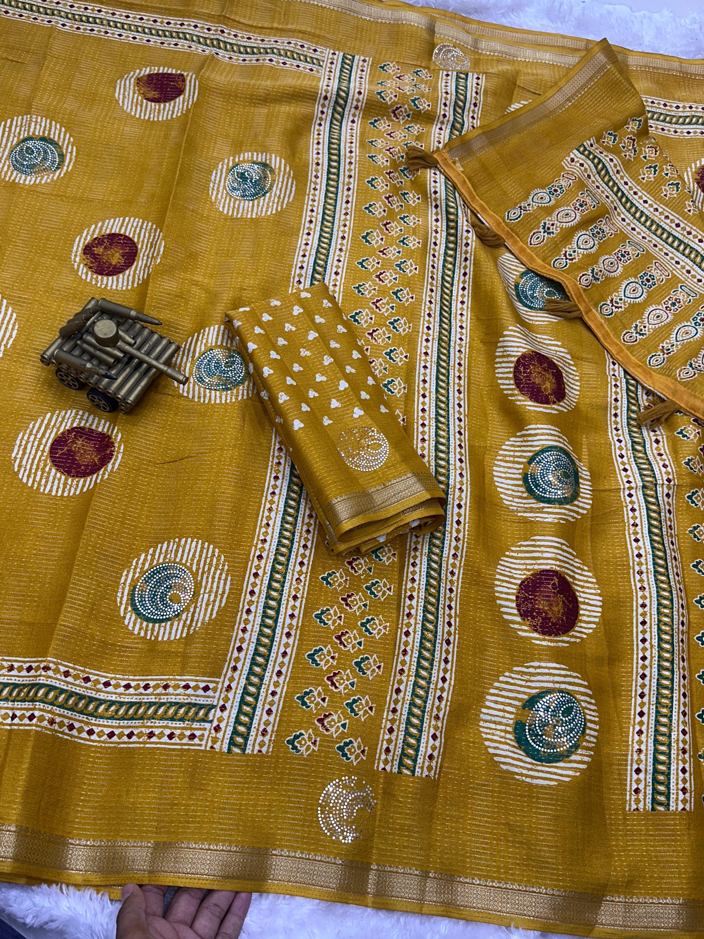 Yellow Pure Soft Cotton Zari Saree