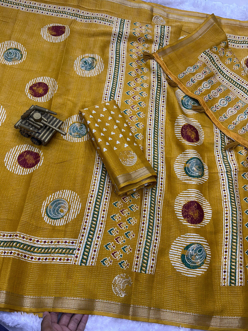 Yellow Pure Soft Cotton Zari Saree