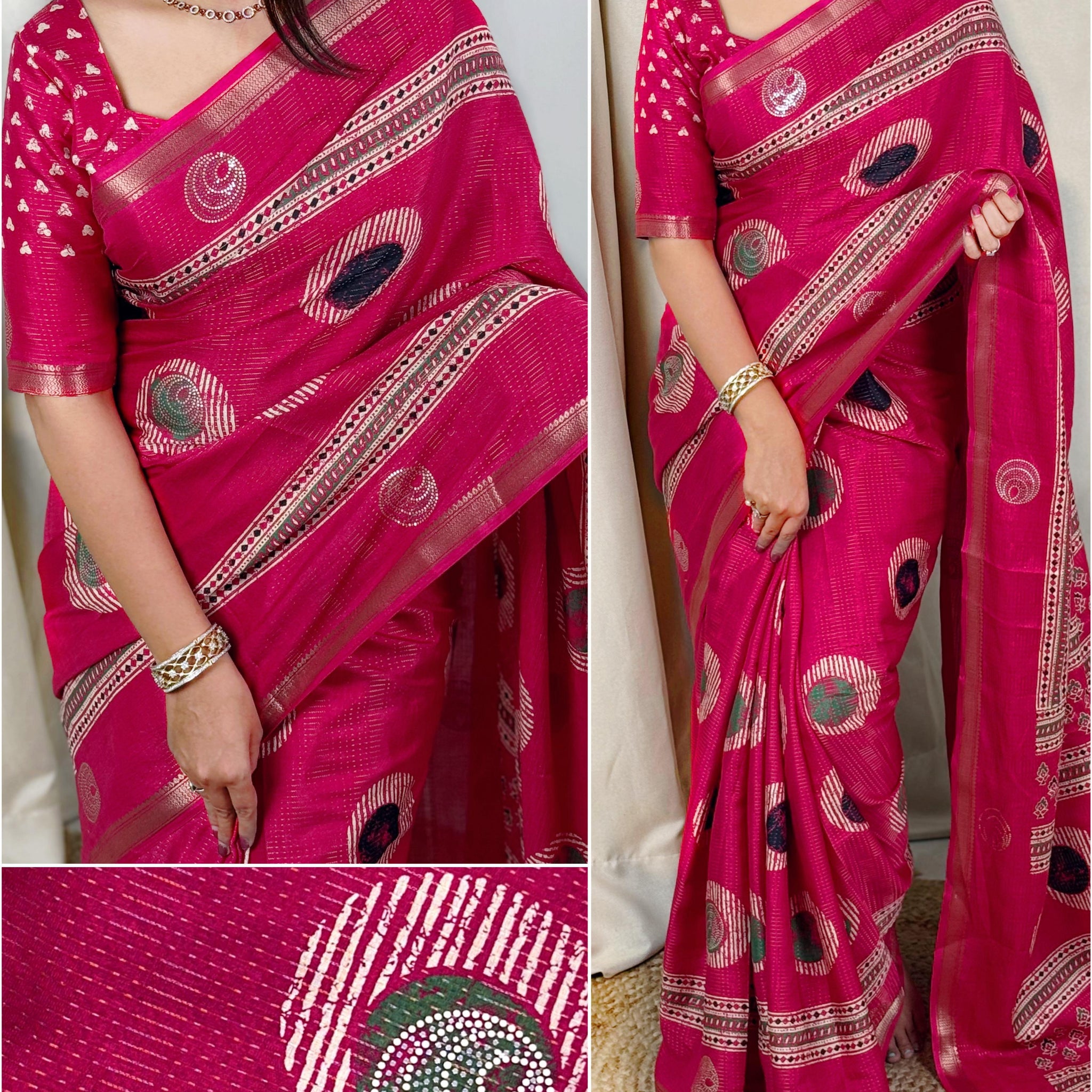 Pink Pure Soft Cotton Zari Saree