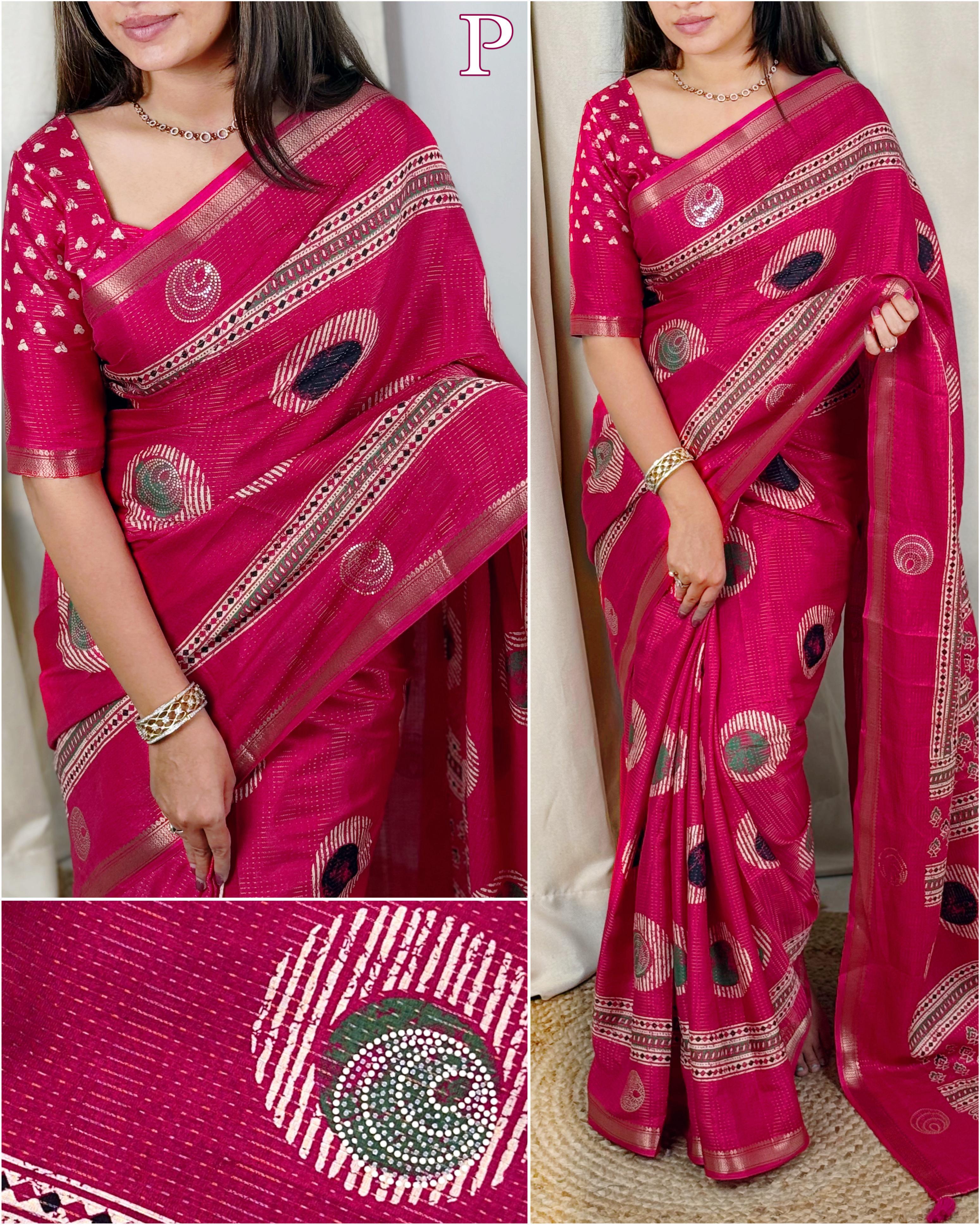 Pink Pure Soft Cotton Zari Saree