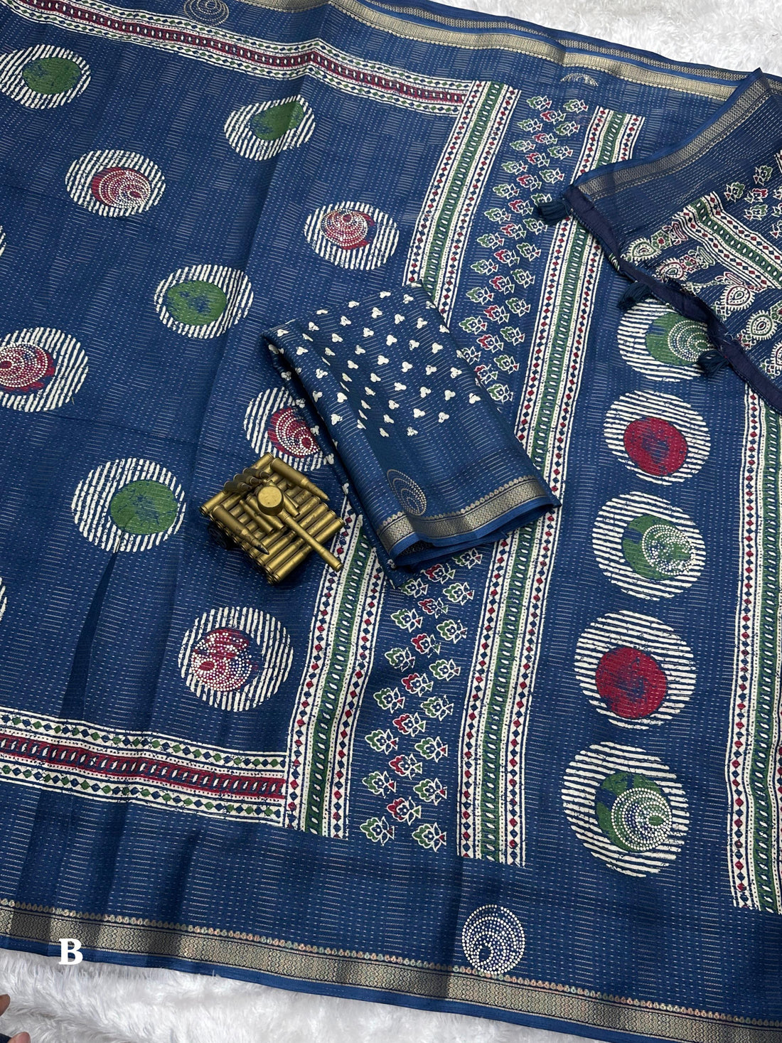 Blue Pure Soft Cotton Zari Saree