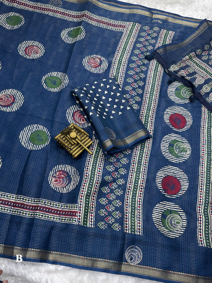 Blue Pure Soft Cotton Zari Saree Cotton saree Anant Tex Exports Pvt.Ltd..