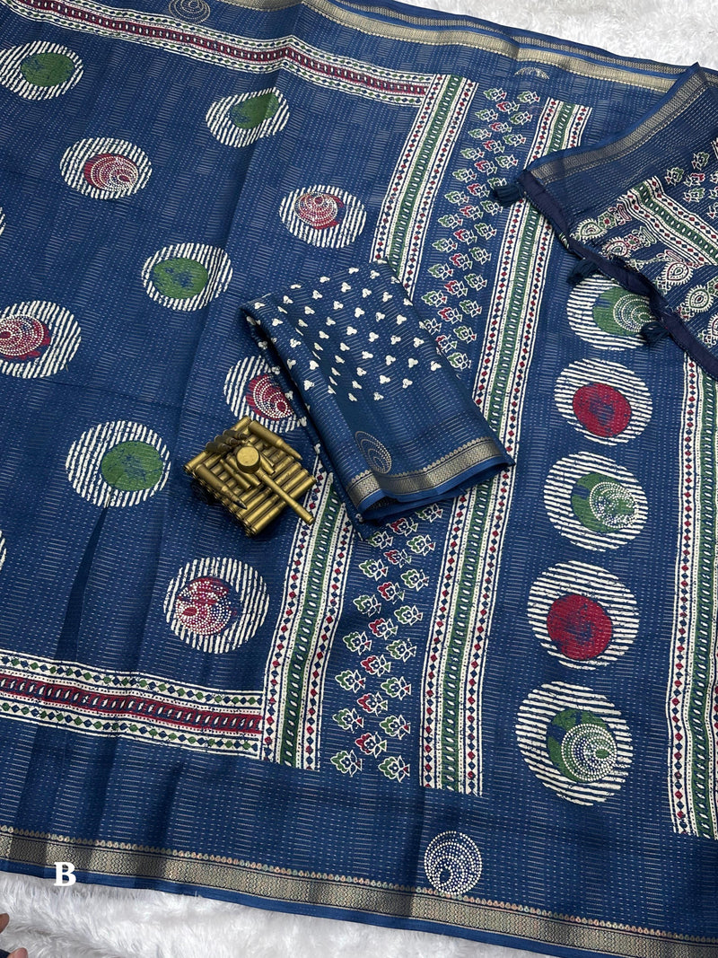 Blue Pure Soft Cotton Zari Saree