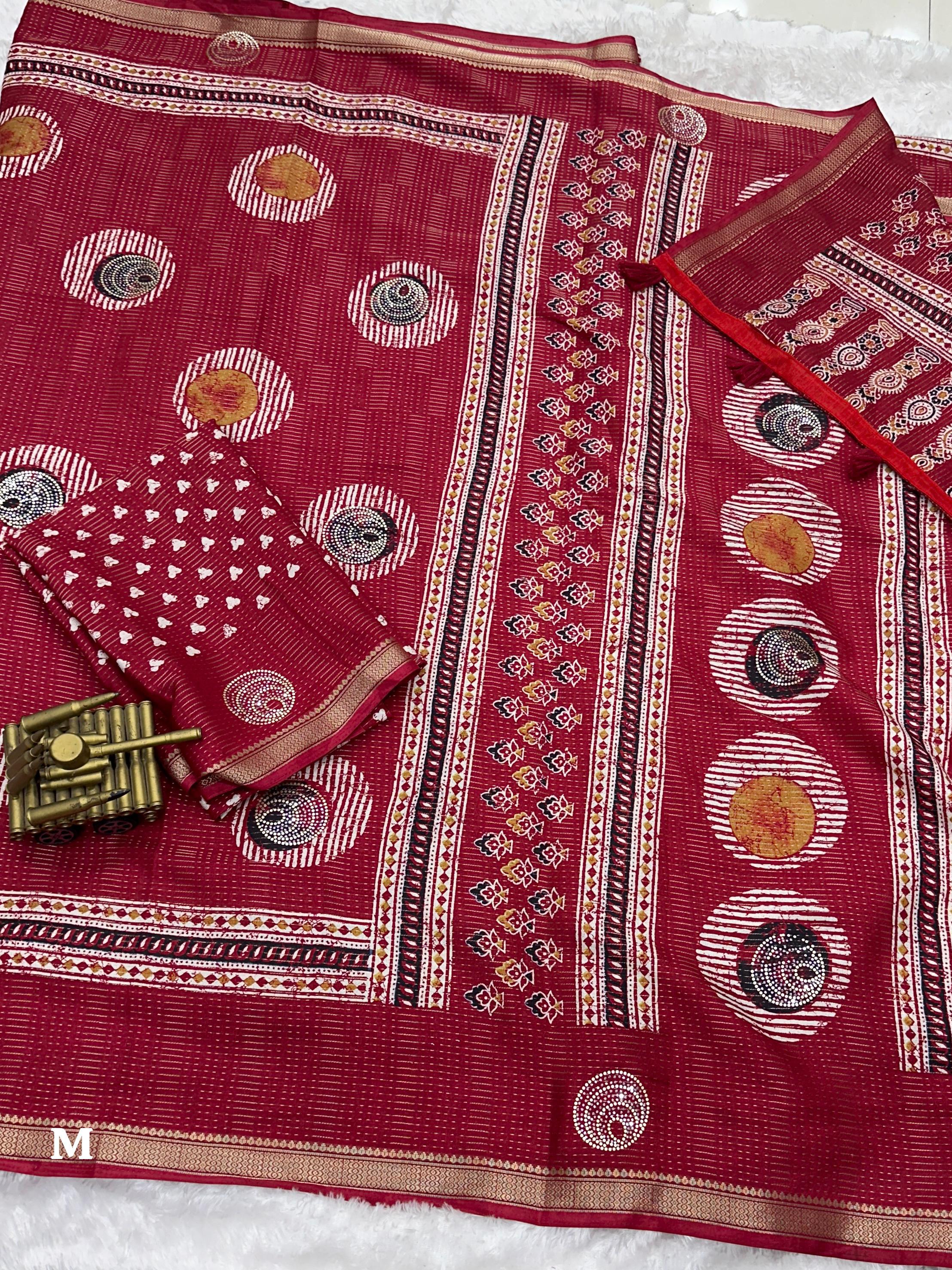 Maroon Pure Soft Cotton Zari Saree