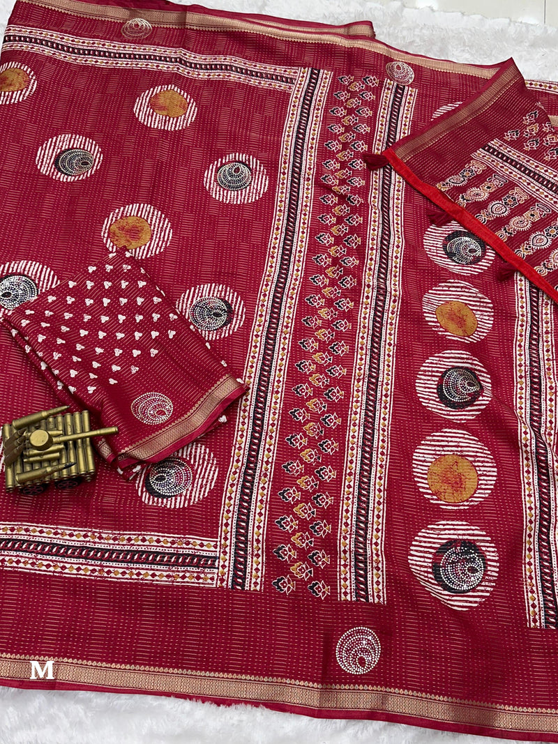 Maroon Pure Soft Cotton Zari Saree