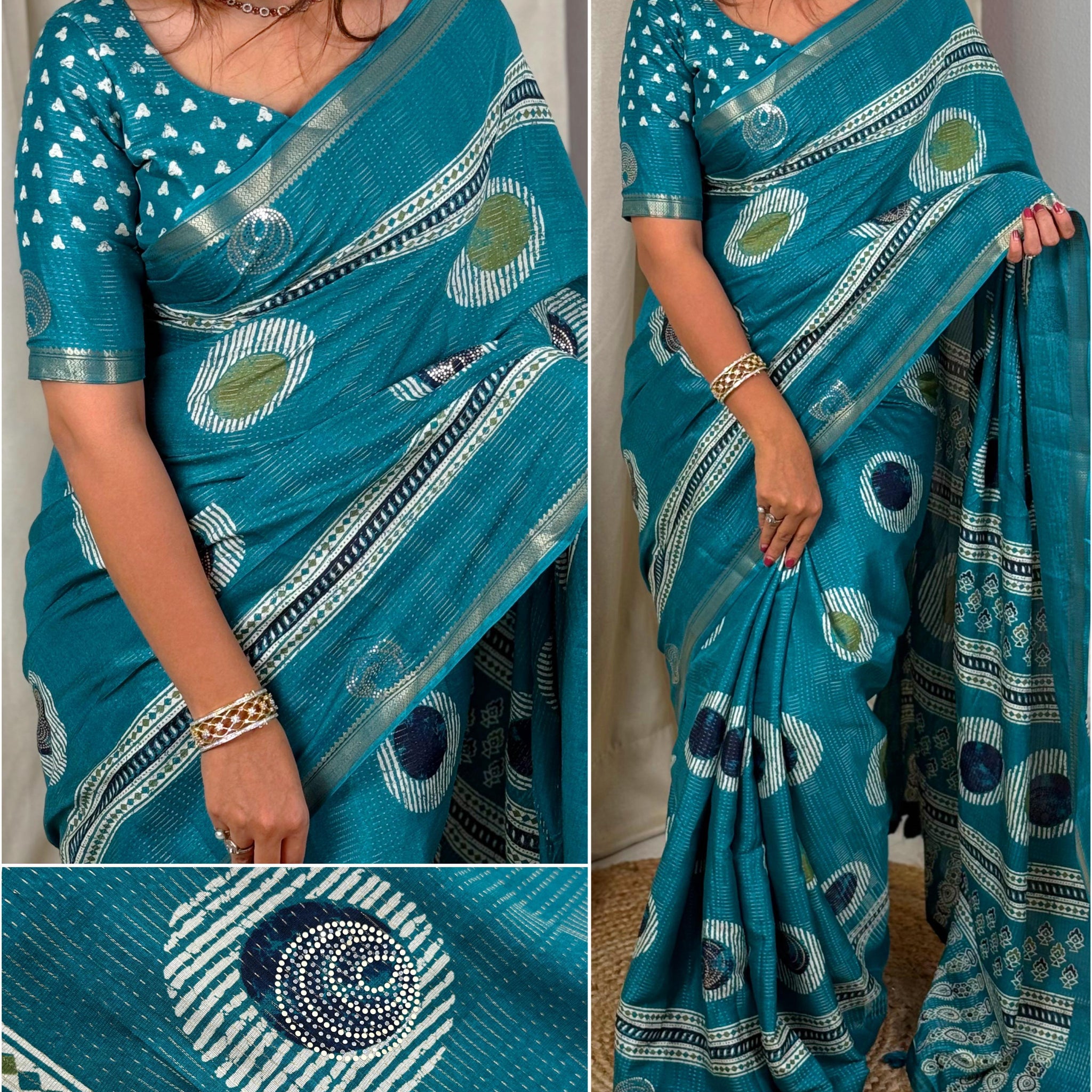 Rama Pure Soft Cotton Zari Saree