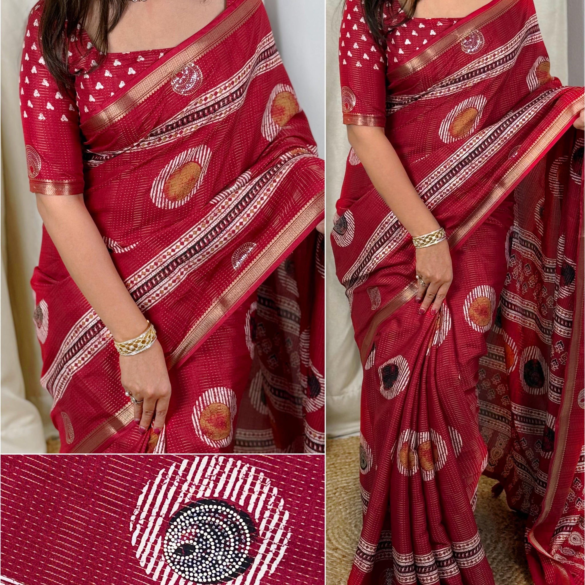 Maroon Pure Soft Cotton Zari Saree