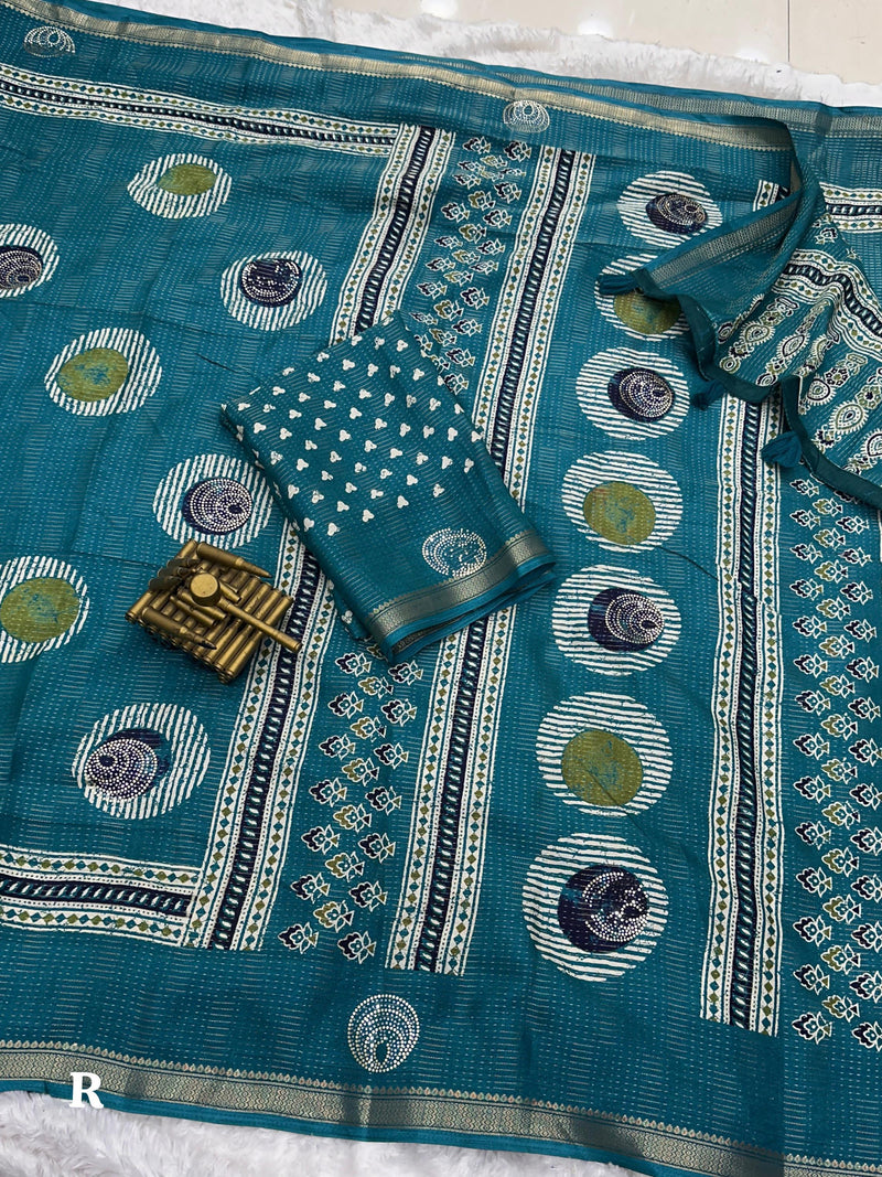 Rama Pure Soft Cotton Zari Saree