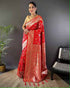 Red Pure Banarasi Mushro Satin Silk Saree Banarasi Saree Anant Tex Exports Pvt.Ltd..
