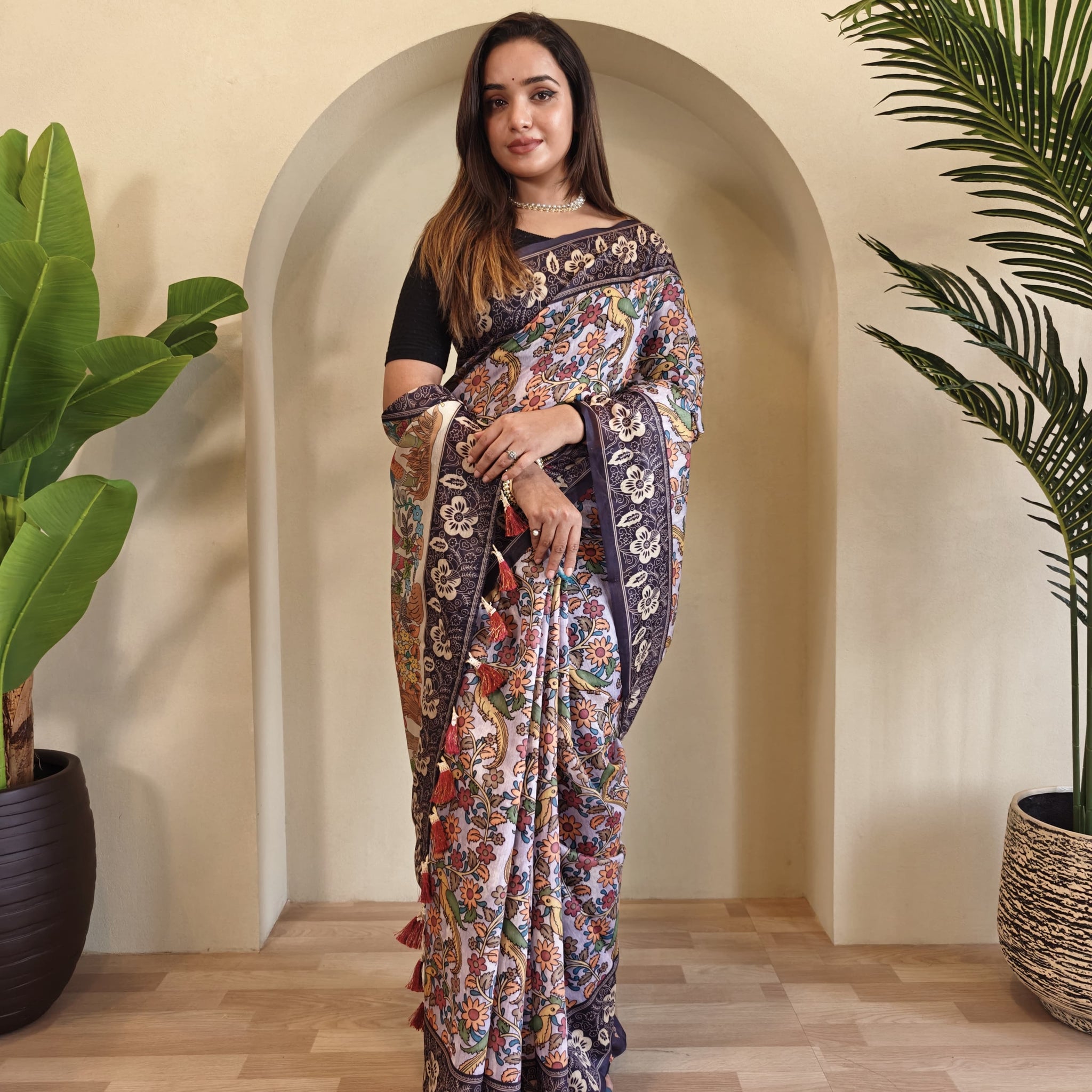 Lavender Pure Cotton Kalamkari Digital Print Saree