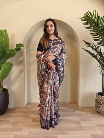 Lavender Pure Cotton Kalamkari Digital Print Saree
