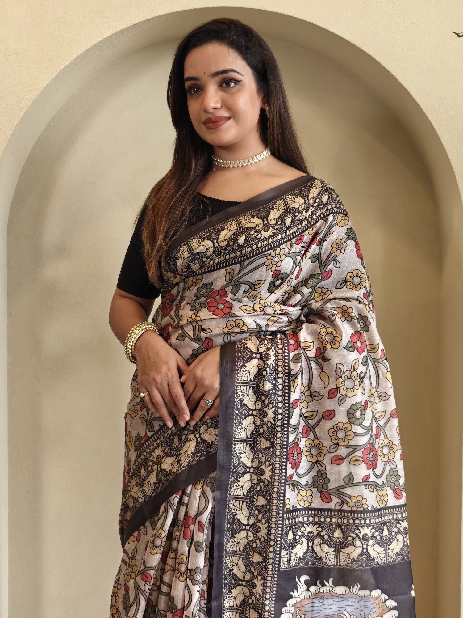 Off White Pure Cotton Kalamkari Digital Print Saree Cotton saree Anant Tex Exports Pvt.Ltd..
