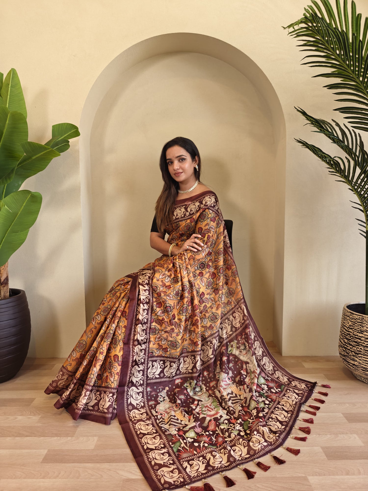Yellow Pure Cotton Kalamkari Digital Print Saree Cotton saree Anant Tex Exports Pvt.Ltd..